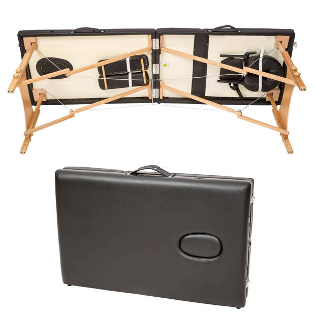 tectake® - 2 zones massagetafel-set met 5cm matras, rolkussens en houten frame - zwart - 404745