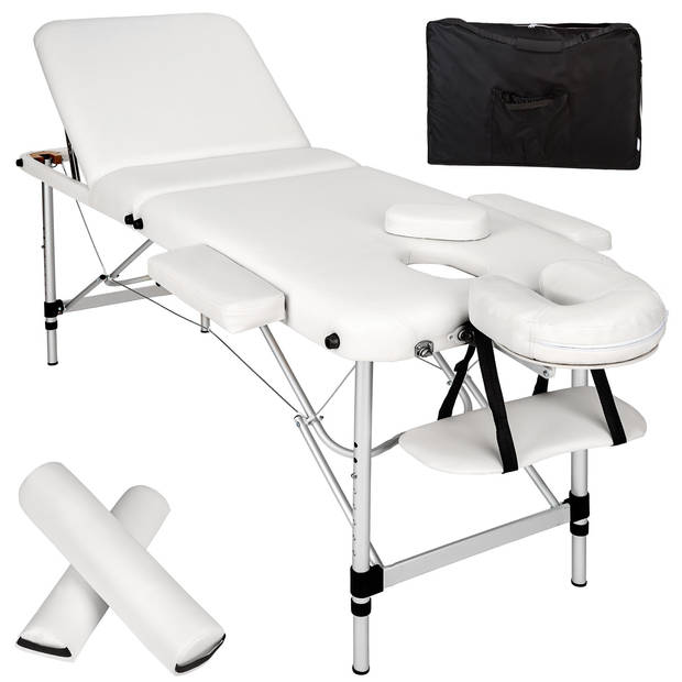 tectake® - 3 Zones massagetafel wit met rolkussens en tas - 404635