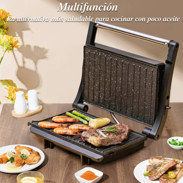 Aigostar York Pro - Contactgrill met antiaanbaklaag - 2-in-1-180°C Panini Grill - 1000W - RVS/Zwart