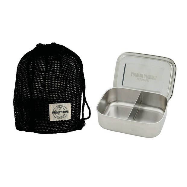 Yummii Yummii - Bento Lunchbox Groot met 2 Compartimenten - Roestvast Staal - Zilver