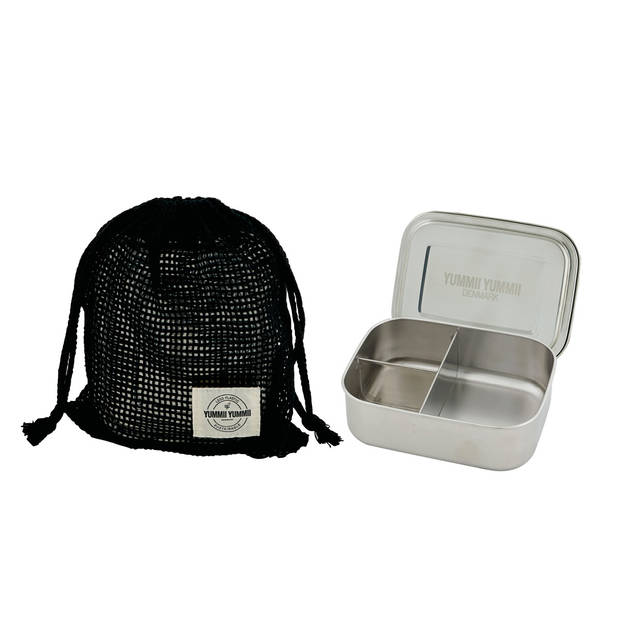 Yummii Yummii - Bento Lunchbox Medium met 3 Compartimenten - Roestvast Staal - Zilver