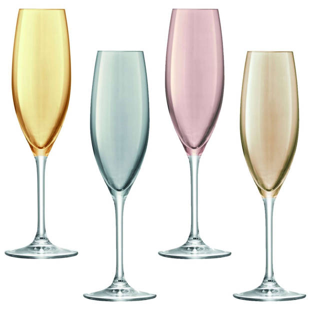 L.S.A. - Polka Champagne Flutes 225 Set van 4 Stuks Assorti - Glas - Multicolor