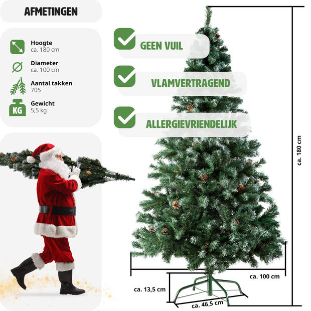 tectake® - Kunstkerstboom - 180 cm - incl. dennenappels - standaard - Kerstboom - Kunstkerstboom - 705 punten - 402822