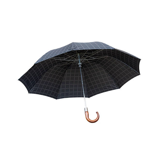 Classic Canes Opvouwbare paraplu - Houten handvat - Zwart met grijs belijnde blokjes -Doorsnede polyester doek 105 cm