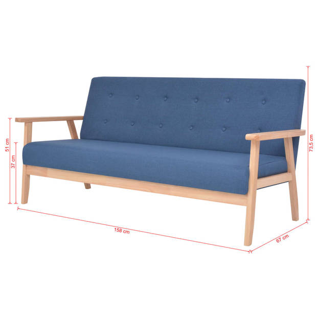 The Living Store 3-zitsbank - Blauw - 158 x 67 x 73.5 cm - Comfortabel en duurzaam