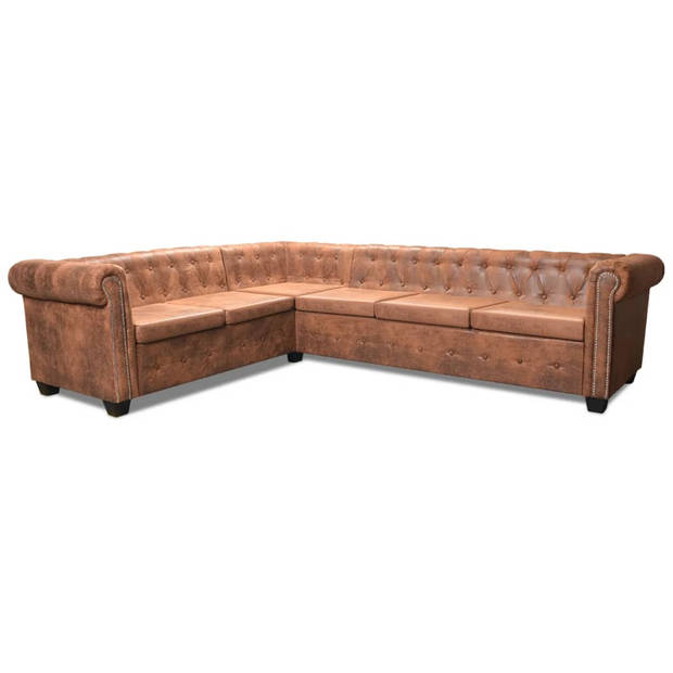 vidaXL Chesterfield hoekbank 6-zits kunstleer bruin