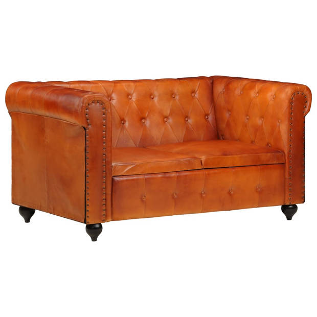 vidaXL Tweezitsbank Chesterfield-stijl echt leer tan