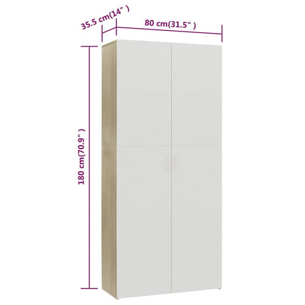 vidaXL Schoenenkast 80x35,5x180cm bewerkt hout wit sonoma eikenkleurig