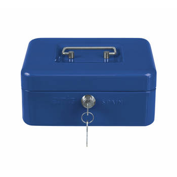 AMIG Geldkistje met 2 sleutels - blauw - staal - 25 x 18 x 9 cm - inbraakbeveiliging - Geldkistjes