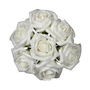 Ideas4seasons Decoratie roosjes foam - bosje van 7 - creme wit - Dia 3 cm - Hobbydecoratieobject