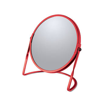 Make-up spiegel Cannes - 5x zoom - metaal - 18 x 20 cm - rood - dubbelzijdig - Make-up spiegeltjes