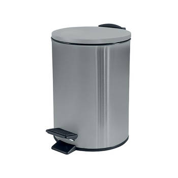 Spirella Pedaalemmer Cannes - zilver - 5 liter - metaal - L20 x H27 cm - soft-close - toilet/badkamer - Pedaalemmers