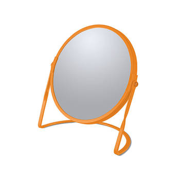 Make-up spiegel Cannes - 5x zoom - metaal - 18 x 20 cm - oranje - dubbelzijdig - Make-up spiegeltjes