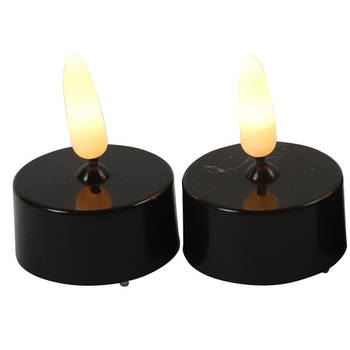 Countryfield LED kaarsjes theelichtjes - 2x stuks - zwart - warm wit - LED kaarsen