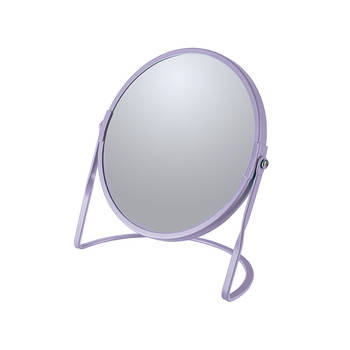 Make-up spiegel Cannes - 5x zoom - metaal - 18 x 20 cm - lila paars - dubbelzijdig - Make-up spiegeltjes