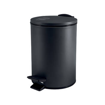 Spirella Pedaalemmer Cannes - zwart - 5 liter - metaal - L20 x H27 cm - soft-close - toilet/badkamer - Pedaalemmers