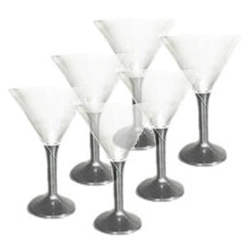 DID Martini/Cocktailglazen - 6x stuks - transparant/zwart - kunststof - 165 ml - Champagneglazen