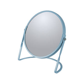Make-up spiegel Cannes - 5x zoom - metaal - 18 x 20 cm - blauw - dubbelzijdig - Make-up spiegeltjes