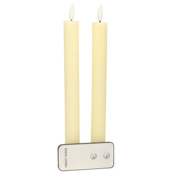 Anna's Collection Led dinerkaarsen - 2x st - ivoor wit - ribbel - 23 cm - LED kaarsen