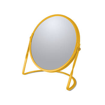 Make-up spiegel Cannes - 5x zoom - metaal - 18 x 20 cm - safraan geel - dubbelzijdig - Make-up spiegeltjes