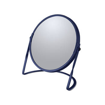 Make-up spiegel Cannes - 5x zoom - metaal - 18 x 20 cm - donkerblauw - dubbelzijdig - Make-up spiegeltjes