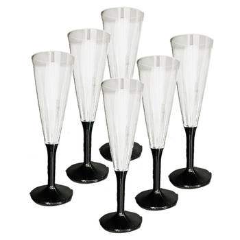 DID Prosecco/Champagneglazen - 12x stuks - transparant/zwart - kunststof - 165 ml - Champagneglazen