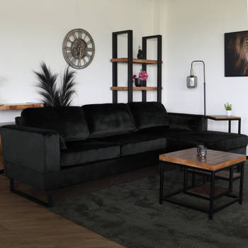 Hoekbank design Darsiono 280cm bank zwart velvet loungebank zowel links als rechts bankstel