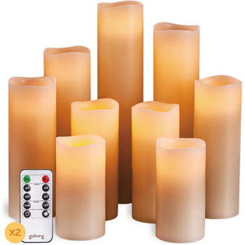 Goliving Led Kaarsen Met Afstandsbediening - Bewegende Vlam - Echte Wax - 2x Afstandsbediening - Set van 9