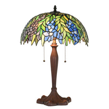 LumiLamp Tiffany Tafellamp Ø 41x60 cm Groen Glas Tiffany Bureaulamp Groen Tiffany Bureaulamp