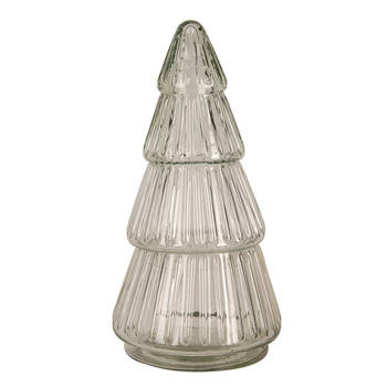 Clayre & Eef Glazen potje Kerstboom Ø 11x21 cm Transparant Glas Voorraadpot Deksel Transparant Voorraadpot Deksel