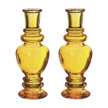 Kaarsen kandelaar Venice - 2x - gekleurd glas - helder okergeel - D5,7 x H15 cm - kaars kandelaars