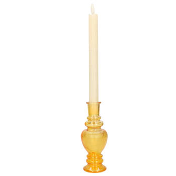 Kaarsen kandelaar Venice - gekleurd glas - ribbel okergeel - D5,7 x H15 cm - kaars kandelaars