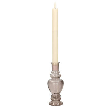 Kaarsen kandelaar Venice - gekleurd glas - ribbel grijs smoke - D5,7 x H15 cm - kaars kandelaars