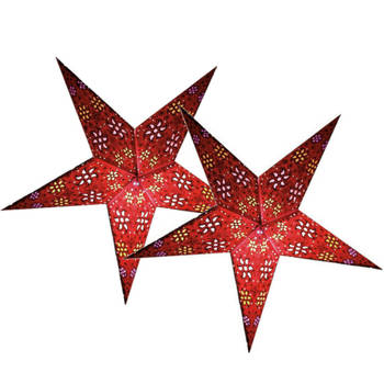 Decoratie kerststerren - 2x - rood - 60 cm - papier - hangend - Kerststerren