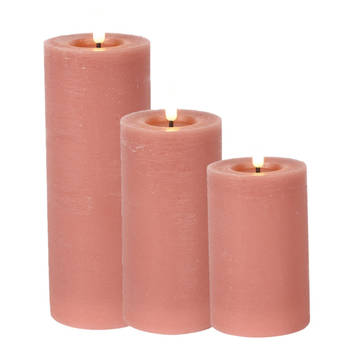 Countryfield LED kaarsen/stompkaarsen set - 3x st- roze - H12,5, H15 en H20 cm - LED kaarsen
