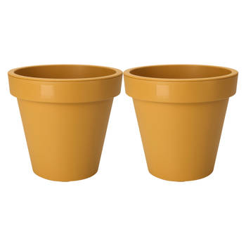 Pro Garden Plantenpot/bloempot - 2x - Tuin buiten - kunststof - okergeel - D20 cm - Plantenpotten