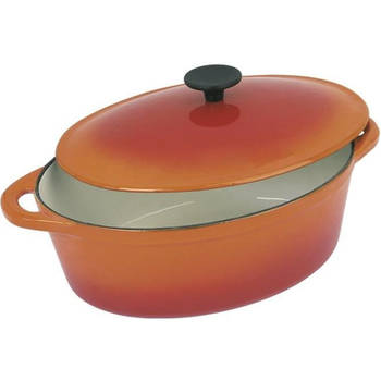 CREALYS GRAND CHEF Ovale braadpan in geëmailleerd gietijzer - L 37cm - 9L - Oranje Alle warmtebronnen inclusief inductie