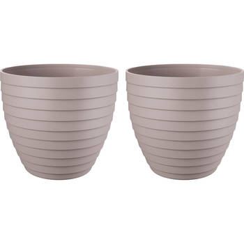 Juypal Bloempot/plantenpot Florenzia - 2x - taupe - kunststof - D15 x H13,2 cm - voor buiten/binnen - Plantenpotten