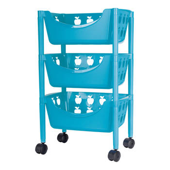 Juypal Keukentrolley met appelmotief - 3-laags - blauw - kunststof - 45 x 29,5 x 70,5 cm - Opberg trolley