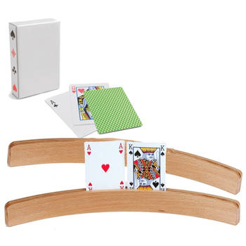 4x Speelkaartenhouders hout 50 cm inclusief 54 speelkaarten groen - Speelkaarthouders