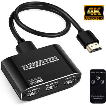 Gadgetplace HDMI Switch Pro met Afstandsbediening - 3 in 1 uit - HDMI Splitter - 4K ultra HD @ 60Hz - 1080P HD