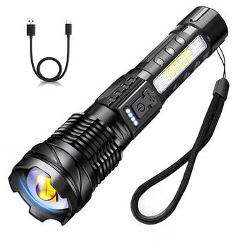 Zaklamp LED oplaadbaar met 2 Lichten - Militaire Zaklamp - 7 Lichtstanden - USB-C - 2500 lumen - Waterproof