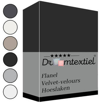 Droomtextiel Zachte Flanel Velvet Velours Hoeslaken Zwart Lits-Jumeaux 160x200 cm - Hoogwaardige Kwaliteit - Super Zacht
