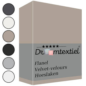 Droomtextiel Zachte Flanel Velvet Velours Hoeslaken Taupe Lits-Jumeaux 160x200 cm - Hoogwaardige Kwaliteit - Super Zacht