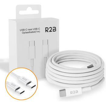 R2B® USB-C naar USB-C Kabel - 1 Meter - Extra stevig - USB-C Oplader - Wit
