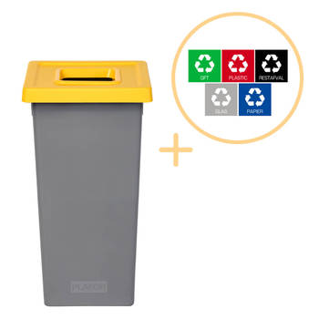 Plafor Fit Bin Prullenbak 75L voor afvalscheiding, afvalbak, vuilnisbak, Grijs ,geel