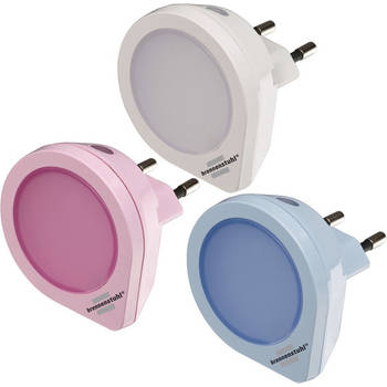 Brennenstuhl LED-nachtlampenset met schemeringssensor en 1 LED (1x wit, 1x roze, 1x blauw)