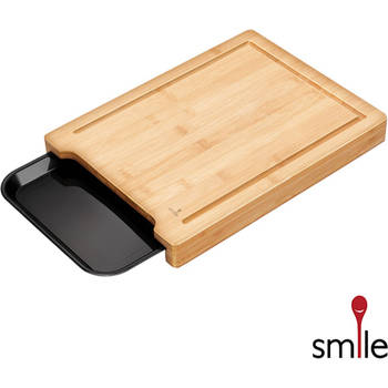 Smile - Snijplank Bamboe - Hakblok - Extra Dik - Met Opvang Bak/Tray & Sapgeul - 36x27,5cm
