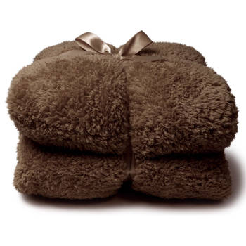 Droomtextiel Teddy Plaid Coconut Bruin 150 x 200 cm - Teddy Deken - Super Zacht - Warm en Donzig - Bank Plaid