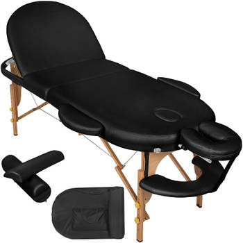 tectake® - Massagetafel ovaal, zwart - 6 cm matras - incl. halve en hele rol en draagtas - 400192